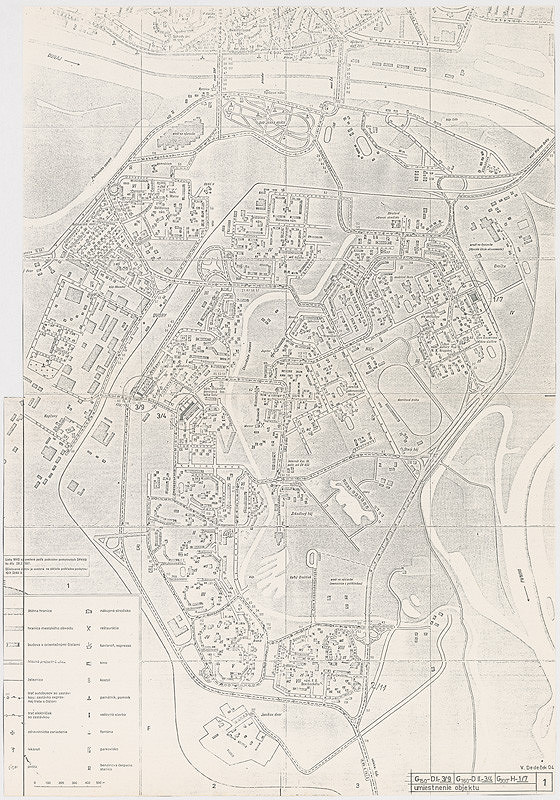 Vladimír Dedeček – Hromadné garáže v Bratislave – Petržalke – Dvory I. Štúdia. Umiestnenie objektu. M nezn. 