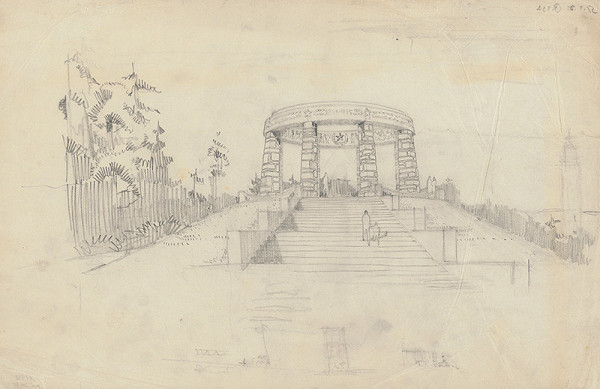 Ivan Matušík – Školské práce: návrh pamätníka na Slavíne v Bratislave. Perspektíva. 