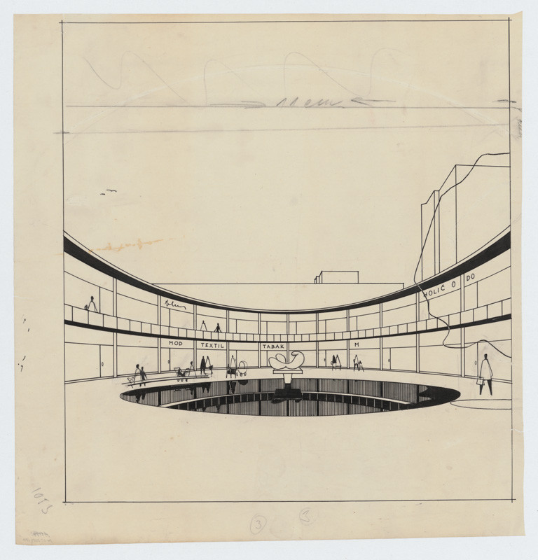 Ivan Matušík – Obchodný dom Slimák v Bratislave. Perspektíva vnútorného nádvoria. 1958, Slovenská národná galéria 