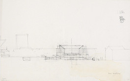 Ivan Matušík – Súťažný návrh hotela Fórum v Bratislave. Súbor skíc. Rez priečny. M nezn. 