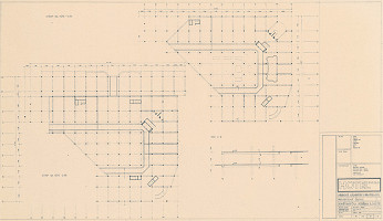 Ivan Matušík – Hotel na Mierovom námestí v Bratislave. Projektová úloha. Konštrukčná schéma 2 a 3. podlažia. M 1:200. 