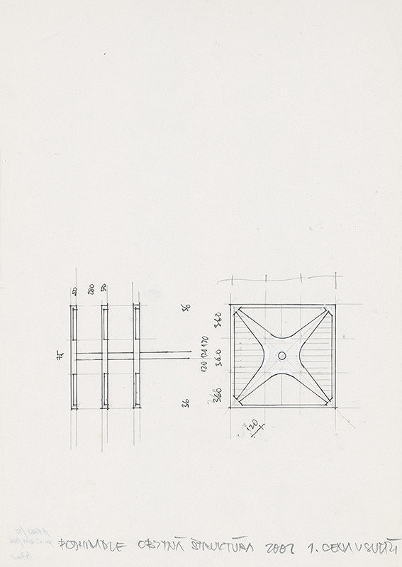Ivan Matušík – Súťažný návrh na podhradie v Bratislave. Štúdia. Obytná štruktúra (pôdorys a rez). M nezn. 