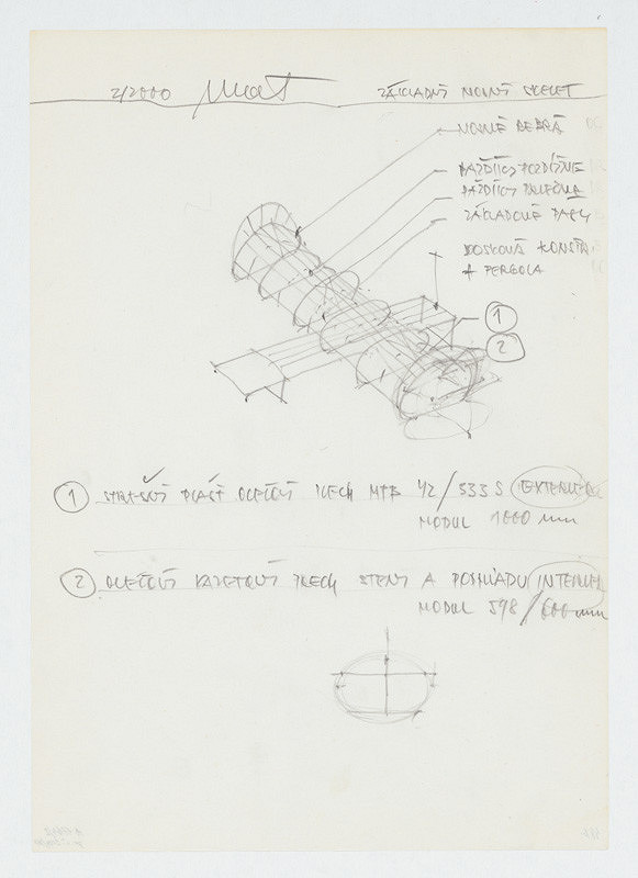 Ivan Matušík – Rodinný dom Xénie a Martina Lettrichovcov na Rybárskej ceste 23 v Senci. Skice. Základný nosný skelet. M nezn. 