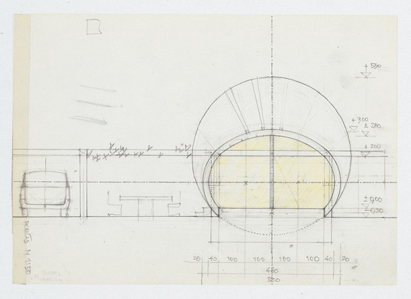 Ivan Matušík – Rodinný dom Xénie a Martina Lettrichovcov na Rybárskej ceste 23 v Senci. Štúdia. Pohľad. M 1:50. 