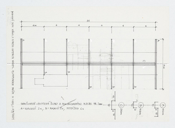 Ivan Matušík – Rodinný dom Xénie a Martina Lettrichovcov na Rybárskej ceste 23 v Senci. Štúdia. Klampiarske práce (pôdorys). M 1:100, M 1:10. 