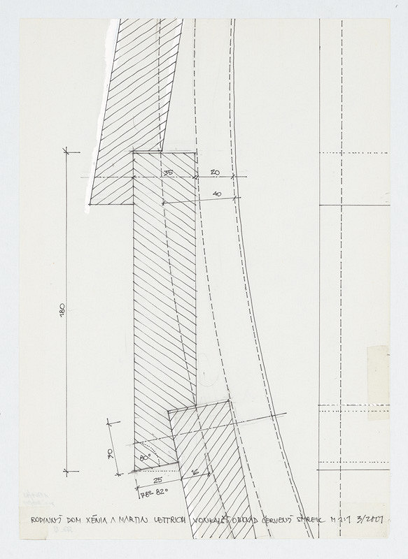 Ivan Matušík – Rodinný dom Xénie a Martina Lettrichovcov na Rybárskej ceste 23 v Senci. Štúdia. Vonkajšie železobetonové schody s pohľadového betónu (pohľad, rez). M 1:25. 