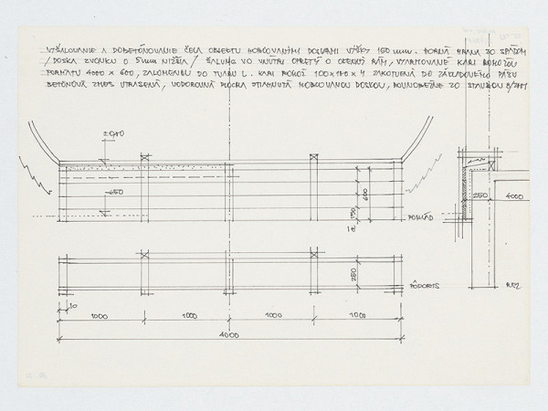 Ivan Matušík – Rodinný dom Xénie a Martina Lettrichovcov na Rybárskej ceste 23 v Senci. Štúdia. Vyšalovanie a dobetónovanie čela objektu (pohľad, rez, pôdorys). M nezn. 