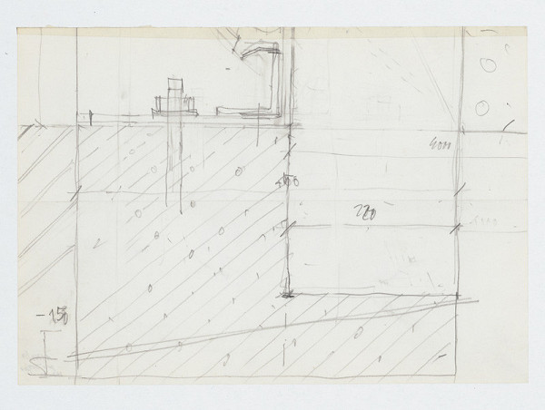Ivan Matušík – Rodinný dom Xénie a Martina Lettrichovcov na Rybárskej ceste 23 v Senci. Štúdia. Oceľová konštrucia (?). Detail. M nezn. 