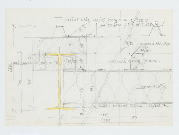 Ivan Matušík – Rodinný dom Xénie a Martina Lettrichovcov na Rybárskej ceste 23 v Senci. Štúdia. Oceľová konštrukcia (?). Detail. M nezn. 