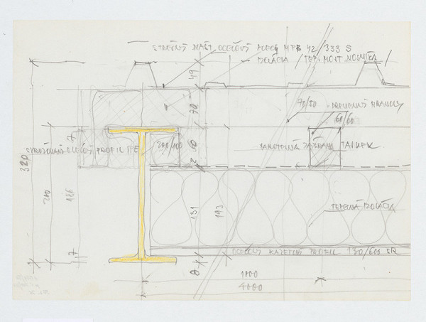 Ivan Matušík – Rodinný dom Xénie a Martina Lettrichovcov na Rybárskej ceste 23 v Senci. Štúdia. Oceľová konštrukcia (?). Detail. M nezn.
