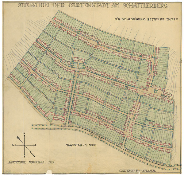 Andrej Szőnyi – Projekt Záhradného mesta pri Karloveskej ceste. Situácia. M 1:1000.