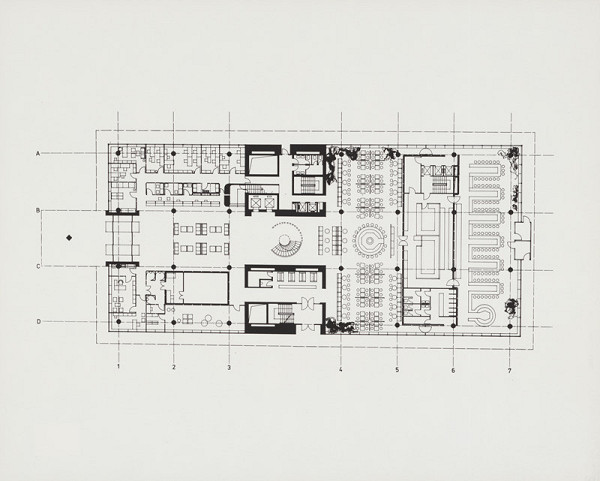 Ivan Matušík, Rajmund Müller – Obchodný dom Prior a hotel Kyjev v Bratislave. Pôdorys prízemia hotelovej časti. 