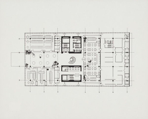 Ivan Matušík, Rajmund Müller – Obchodný dom Prior a hotel Kyjev v Bratislave. Pôdorys 1. poschodia hotelovej časti. 