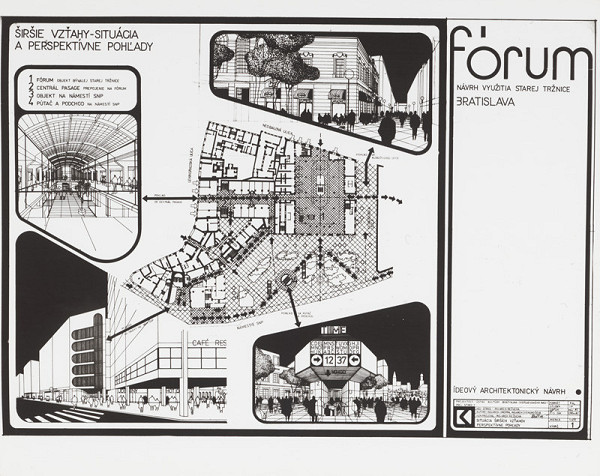 Viktória Cvengrošová, Virgil Droppa, Rajmund Müller – Fórum. Návrh na využitie starej tržnice v Bratislave. Širšie vzťahy, situácia. M 1:400 (pôv.) 