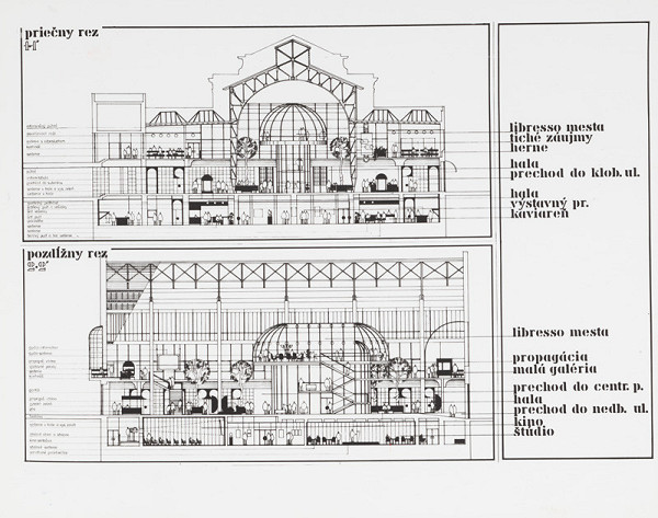 Viktória Cvengrošová, Virgil Droppa, Rajmund Müller – Fórum. Návrh na využitie starej tržnice v Bratislave. Priečne rezy.