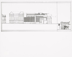 Ján Bahna, Ľubomír Závodný, Rajmund Müller – Dom odievania v Bratislave. Návrh, pohľad z Nedbalovej ulice. 