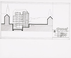 Ján Bahna, Ľubomír Závodný, Rajmund Müller – Dom odievania v Bratislave. Návrh, priečny rez. 