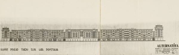 Ferdinand Čapka – Sídlisko Hliny v Žiline. Časť 1. Hlavný pohľad Triedy SNP. Alternatíva. M 1:200. 