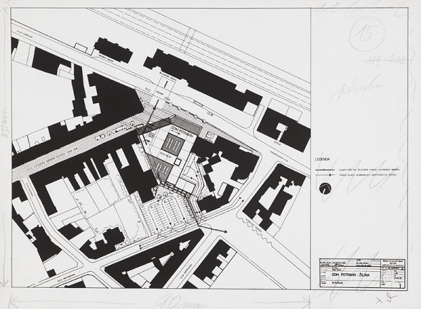 Ján Bahna, Peter Valach, Rajmund Müller – Predajňa potravín v Žiline. Situácia. M 1:500 (pôv.)  