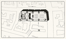 Ivan Matušík, Fedor Minárik, Peter Minarovič, Karol Rosmány, Pavel Čížek, Rajmund Müller – Súťažný návrh na Obchodný dom Prior v Prahe. Pôdorys 