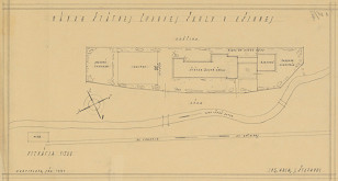Ján Štefanec – Návrh 6-triednej ľudovej školy pre Kšinú. Nové prepracované riešenie. Situácia pozemku a okolia. M 1:500. 