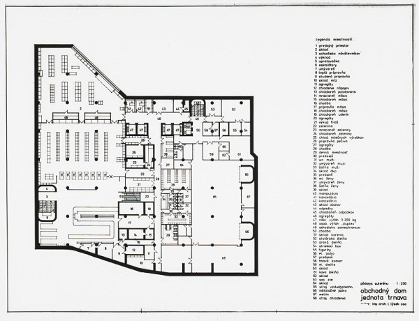 Lumír Lýsek, Rajmund Müller – Obchodný dom Jednota v Trnave. Pôdorys suterénu. M 1:200 (pôv.) 