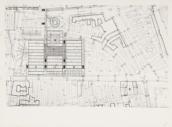 Rajmund Müller – Obchodno-spoločenské centrum na Obchodnej ulici v Bratislave. I. etapa výstavby. M 1:500 (pôv.) 