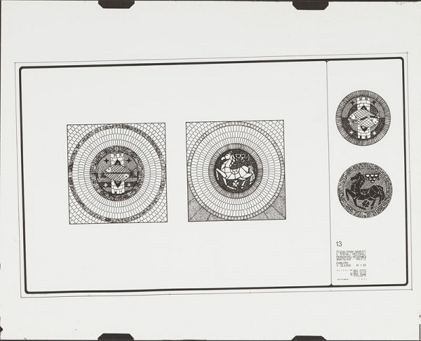 Rajmund Müller, Alfréd Nemeth, Otto Šujan, Milan Križan, Miloš Gašparec – Štúdia úprav námestí v štátnej mestskej pamiatkovej rezervácii Bratislava - mesto. Emblémy v dlažbe. M 1:20 (pôv.)   