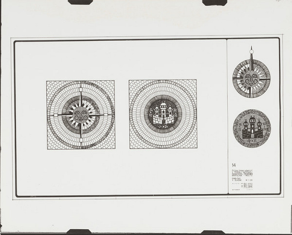 Rajmund Müller, Alfréd Nemeth, Otto Šujan, Milan Križan, Miloš Gašparec – Štúdia úprav námestí v štátnej mestskej pamiatkovej rezervácii Bratislava - mesto. Emblémy v dlažbe. M 1:20 (pôv.)   
