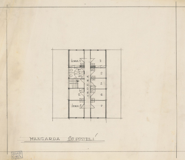 Ferdinand Čapka – Štúdia horskej chaty. Pôdorys mansardy. 