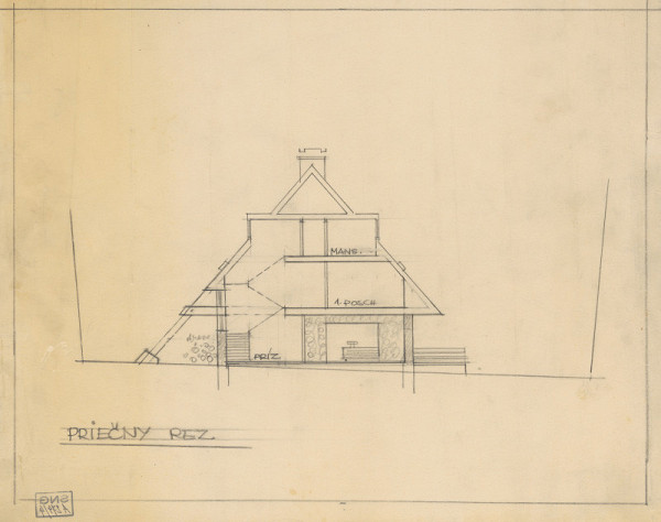 Ferdinand Čapka – Štúdia horskej chaty. Priečny rez. 