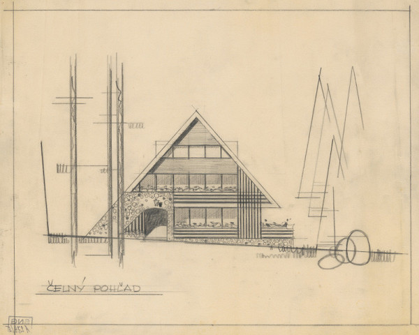 Ferdinand Čapka – Štúdia horskej chaty.Čelný pohľad. 