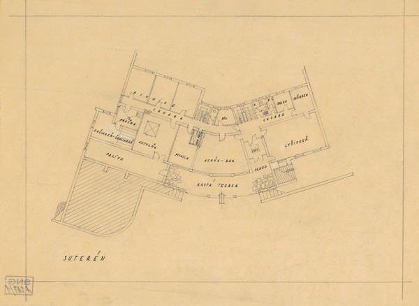 Ferdinand Čapka – Návrh horskej chaty. Pôdorys suterénu.  