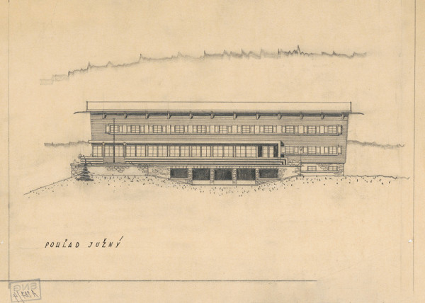 Ferdinand Čapka – Návrh horskej chaty. Južný pohľad. 