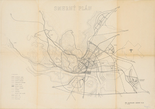 Ján Svetlík – Náčrt územného plánu pre Bratislavu. Plán s legendou. M 1:25 000. 