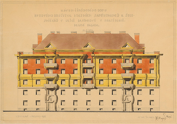 Klement Šilinger – Činžový dom BD st.zamestnamcov železničiarov, Sasinkova ul., Bratislava 