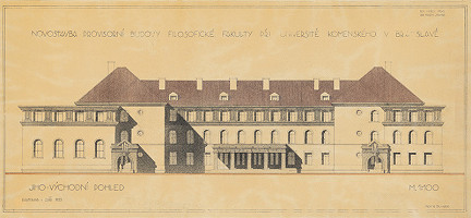 Klement Šilinger – Provizórná budova Filozofickej fakulty UK, Bratislava. Pohľad 