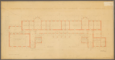 Klement Šilinger – Provizórná budova Filozofickej fakulty UK, Bratislava. Pôdorys prízemia. M 1:100 