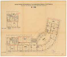 Emil Belluš – Novostavba poštového a telegrafného úradu v  Piešťanoch - I.poschodie. M 1:100 
