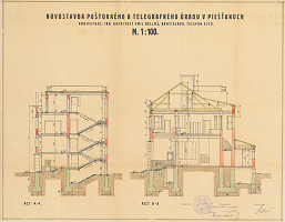 Emil Belluš – Novostavba poštového a telegrafného úradu v  Piešťanoch - rezy. M 1:100 