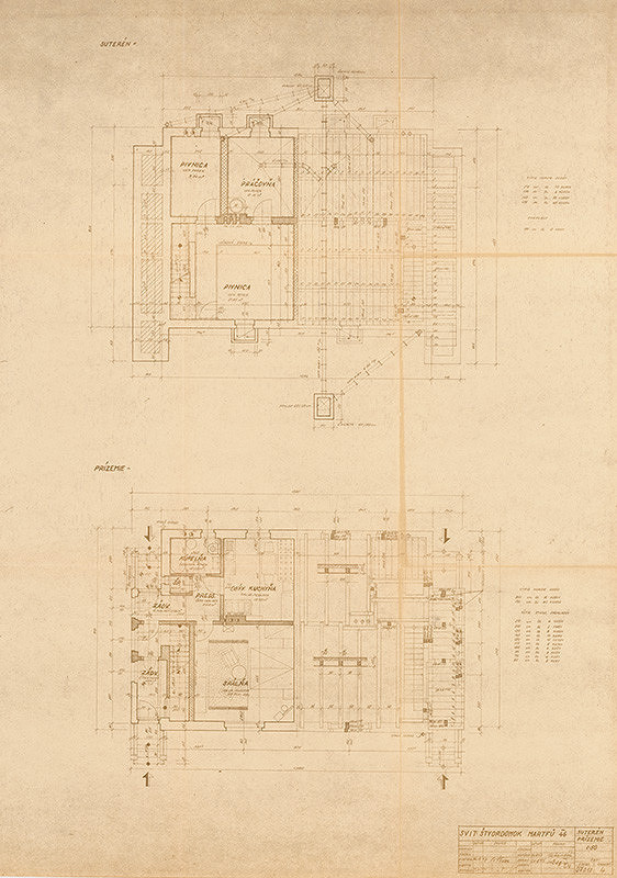 Neznámy autor – Svit. Štvordom Martfů 46. Pôdorys suterénu a prízemia. M 1:50 