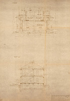 Neznámy autor – Svit. Štvordom Martfů 46. Pôdorys I. poschodia a priečny rez. M 1:50 