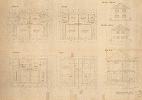 Neznámy autor – Svit - Dvojdom typ „DROFA“. Pôdorysy, pohľady a rez A-A. M 1:50, M 1:100 