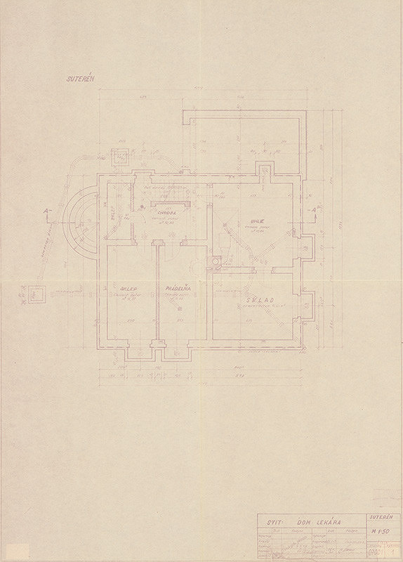 Neznámy autor – Svit - Dom lekára - pôdorys suterénu. M 1:50 