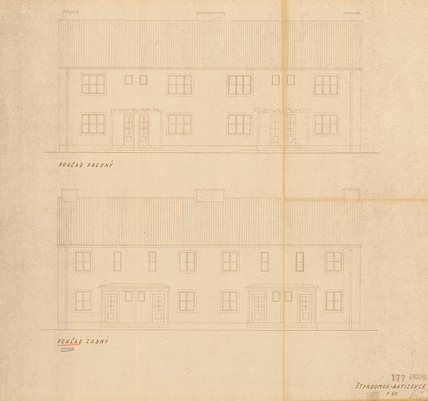 Neznámy autor – Svit. Batizovce. Štvordom. Predný a zadný pohľad. M 1:50 