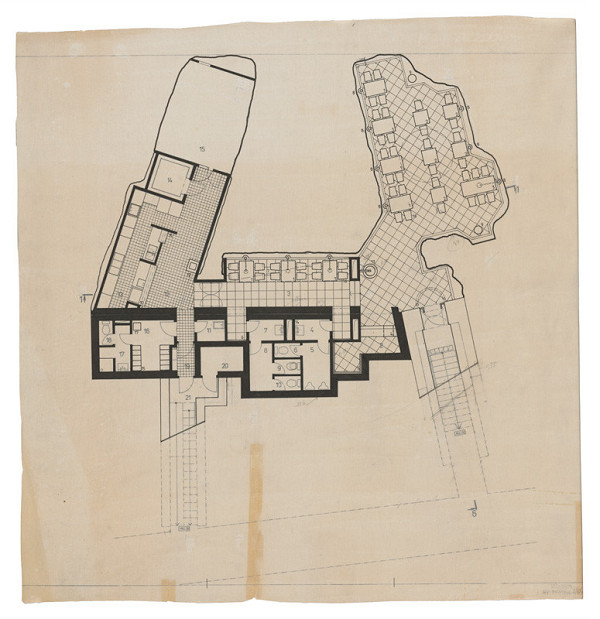 Ferdinand Milučký – Hradný vrch v Bratislave. IV. stavba. Vináreň 1. Pôdorys. M 1:50 