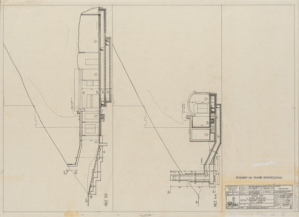 Ferdinand Milučký – Hradný vrch v Bratislave. IV. stavba. Vináreň 1. Rezy. M 1:50 