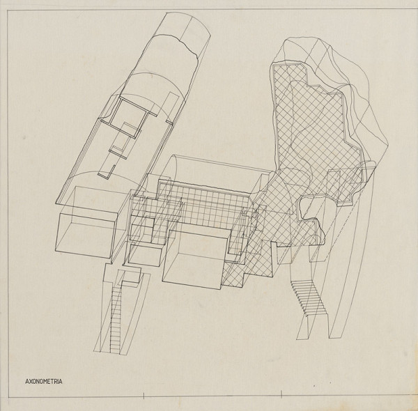 Ferdinand Milučký – Hradný vrch v Bratislave. IV. stavba. Vináreň 1. Axonometria 