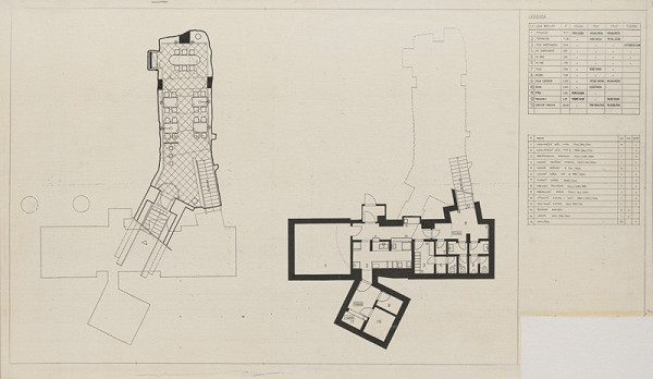 Ferdinand Milučký – Hradný vrch v Bratislave. IV. stavba. Vináreň 2. Pôdorysy. M 1:50 