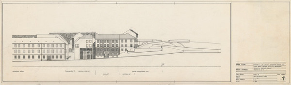 Ferdinand Milučký – Obnova bloku pamiatok v centre Bratislavy. Rezopohľad 2-2. M 1:200 